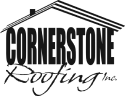 A black and white logo of cornerstone roofing